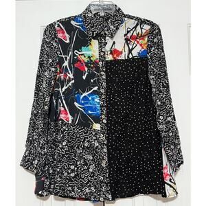 Calessa Multi-Color Button-Up Long-Sleeve Tunic, Size M